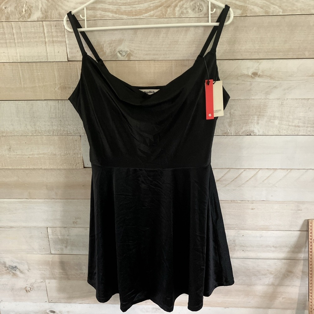 Popilush Shapewear Strappy Cowl Neck Tummy Control Flare Dress Black NWT XXL
